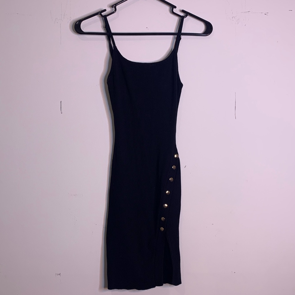 Gold Trim Black Slit Dress